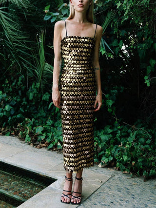 Phoenix Sequin Dress in Gold Rider Lily