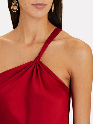 One Shoulder Bias Gown in Red
