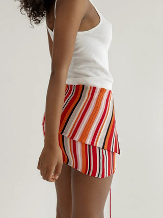Boogie Down Mini Skirt in Red Stripe
