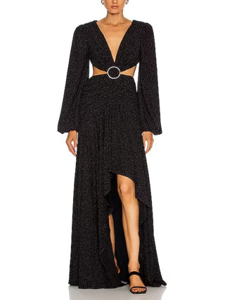 Lurex Cut-out Gown in Black
