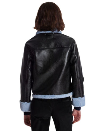 PAUL SMITH Faux fur-trimmed faux leather jacket