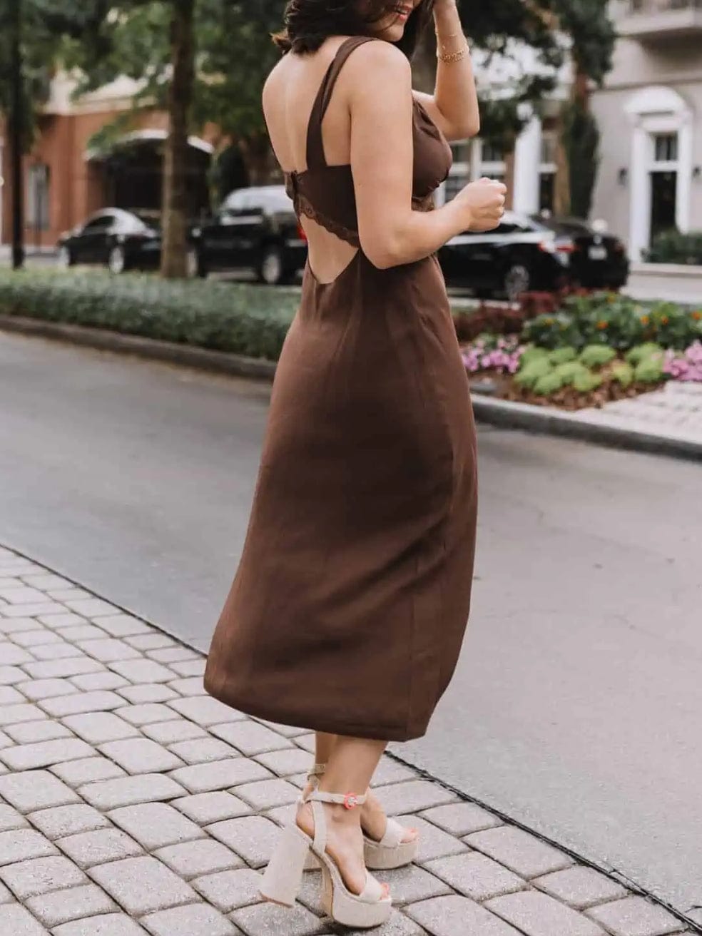 Provence Silk Dress in Brown