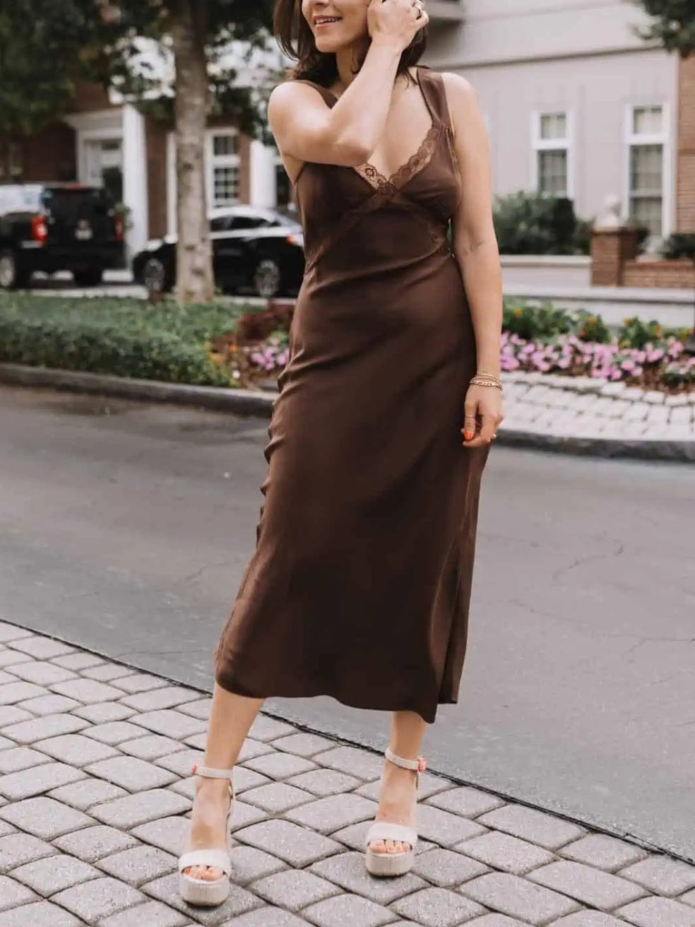 Provence Silk Dress in Brown