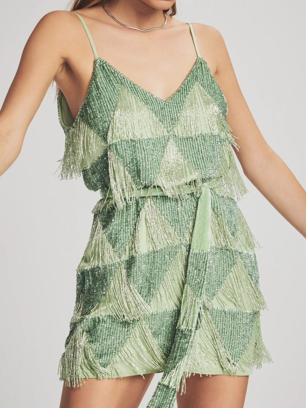 Claire Sequin Fringe Dress in Green