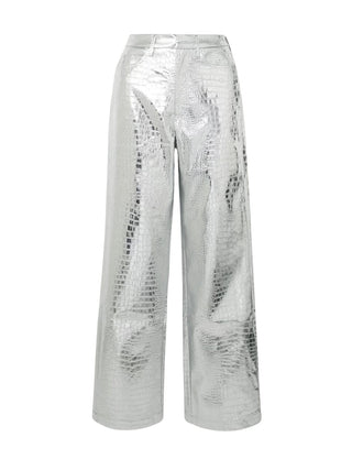 Rotie metallic croc-effect coated faux leather wide-leg pants