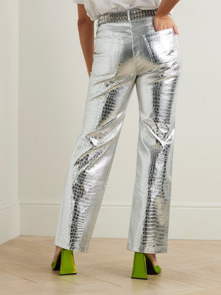 Rotie metallic croc-effect coated faux leather wide-leg pants