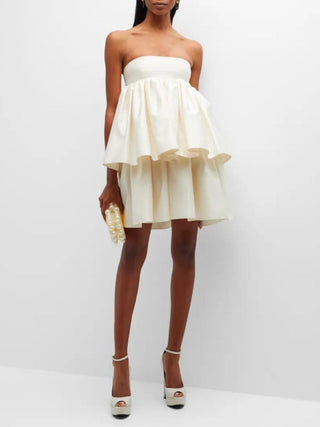 Strapless Ruffle Dress in White