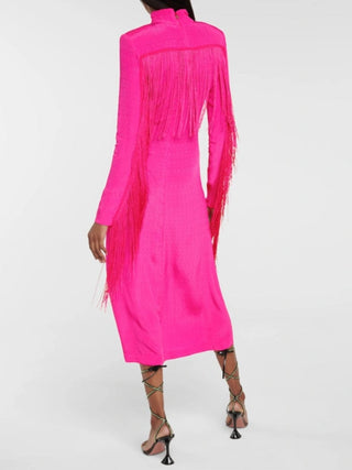 Reba Fringe-Trimmed Maxi Dress In Pink
