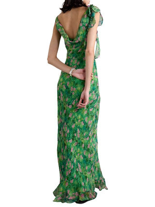 Asher B Ruffled Draped Printed Silk-crepon Gown