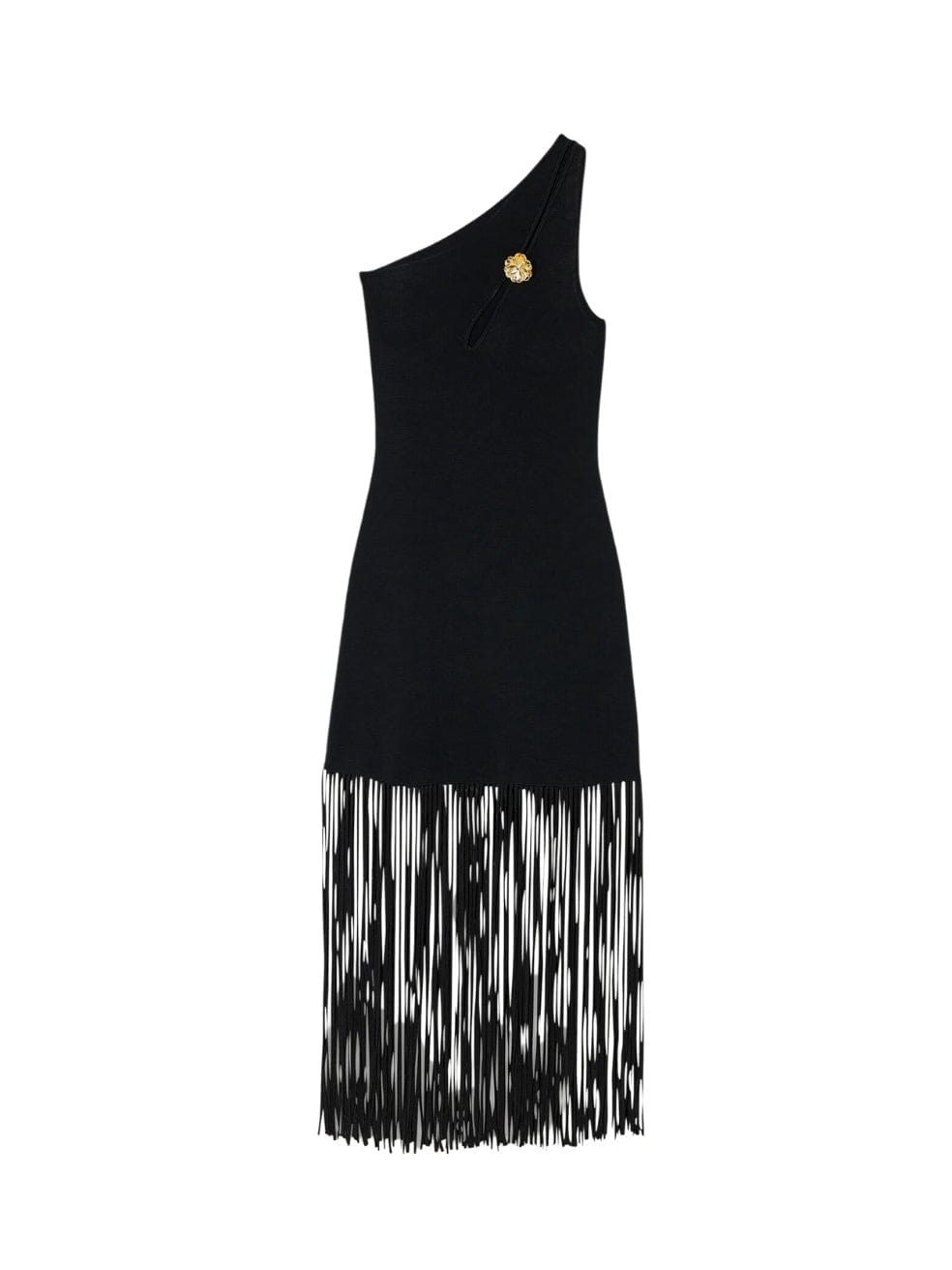 Sandro Asymmetric Fringed Dress in Black