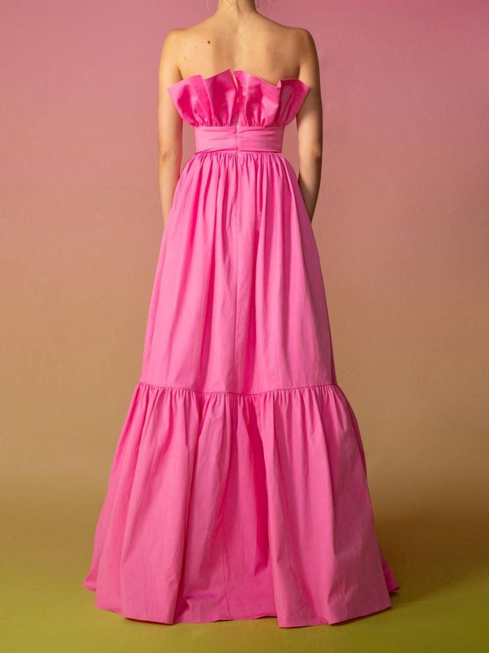 Nina Strapless Tiered Ruffle Gown in Pink
