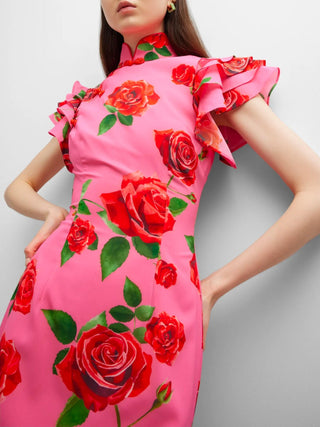 Sylvie Mandarin-Collar Floral Chiffon Maxi Dress