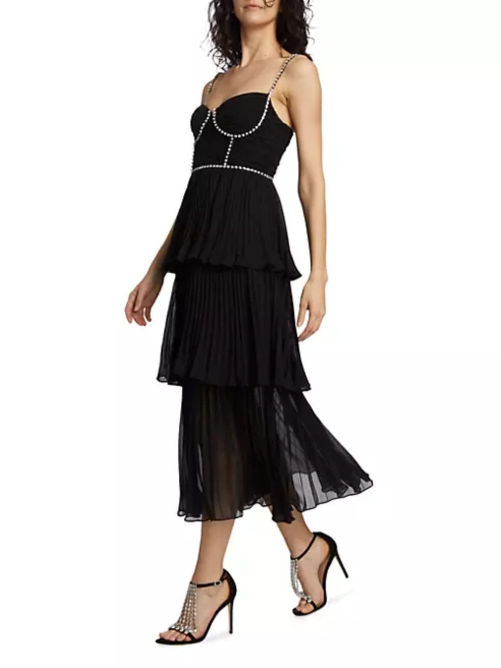 Bustier Tiered Chiffon Midi-Dress