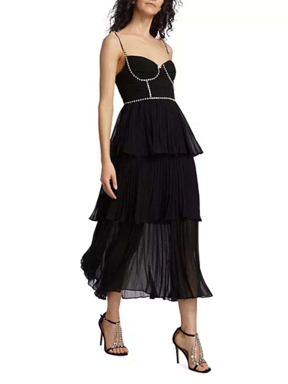 Bustier Tiered Chiffon Midi-Dress