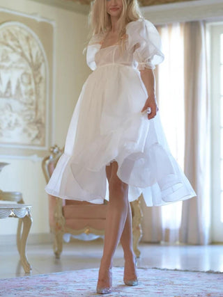 The Ivory French Puff Dress in White