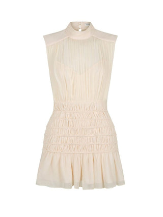 Delphine High Neck Sleeveless Corded Mini Dress in Cream