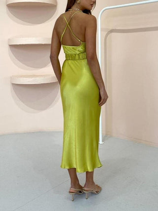 Gala Bias Midi Dress Lime