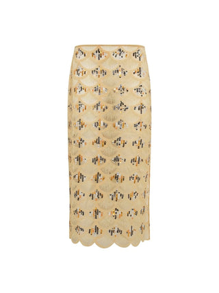Helen Sequined Pencil Midi Skirt in Yellow