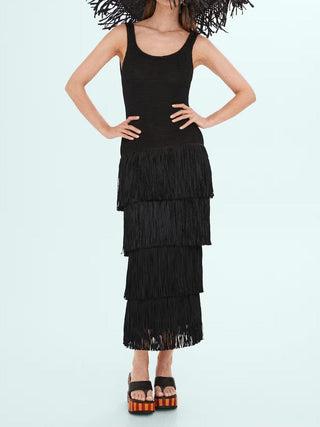 Knitted Dress With Fringe Design