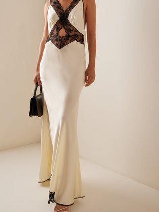 Willa Lace-Trimmed Cutout Silk Maxi Dress