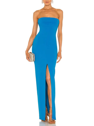 Solace London Blue Strapless Gown