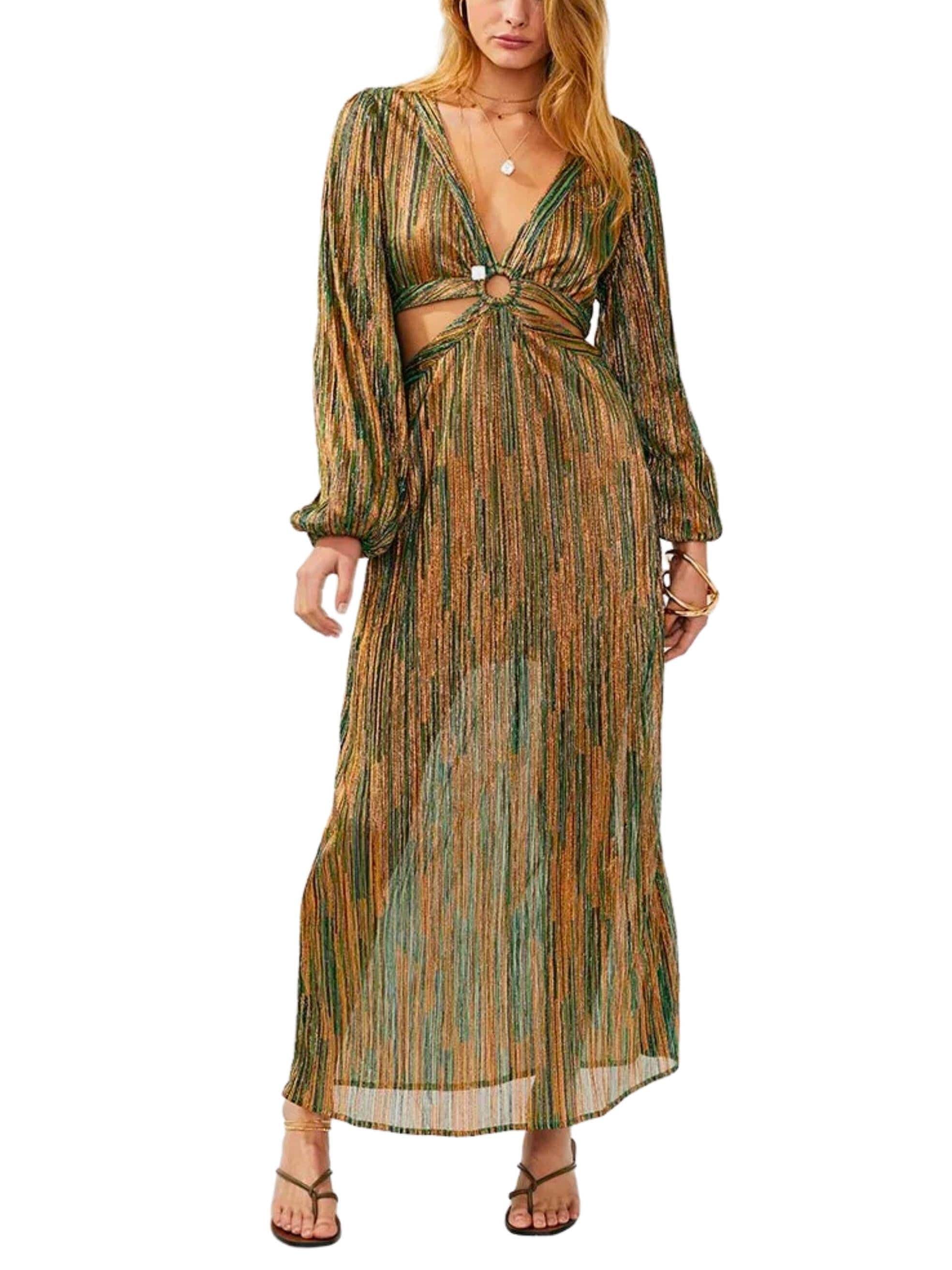 Ana Cut Out Maxi Dress in Dark Green/Gold