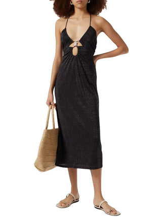 Asha Splice Slip Dress in Black