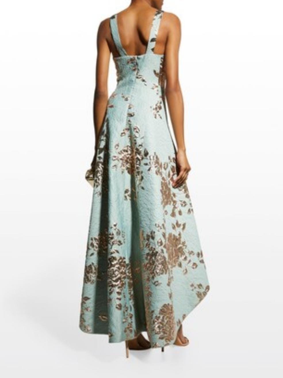 High-Low Metallic Jacquard Gown