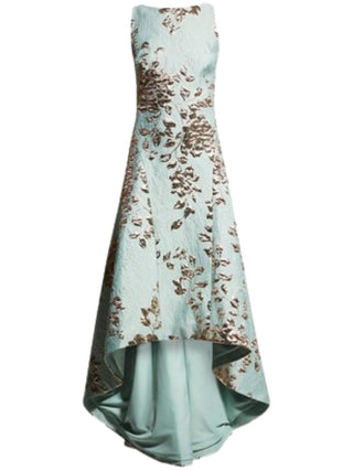 High-Low Metallic Jacquard Gown