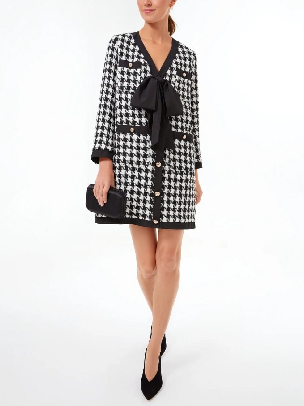 Coco Tweed Bow Dress In Black and White