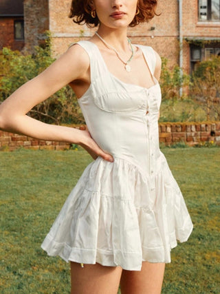 The Elisabeth Romper Dress in White Silk