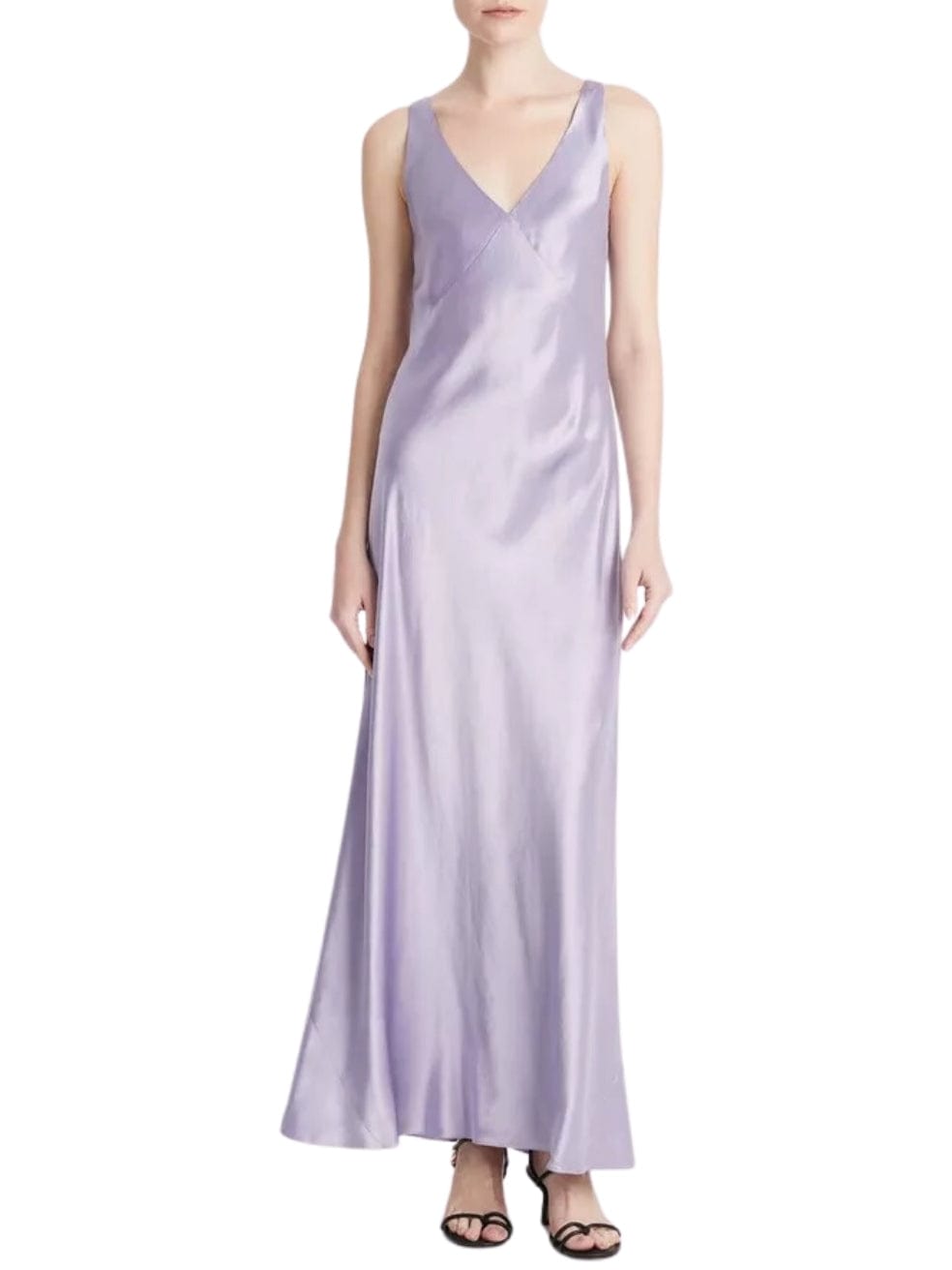 Vince Satin V-neck Bias Maxi Dress