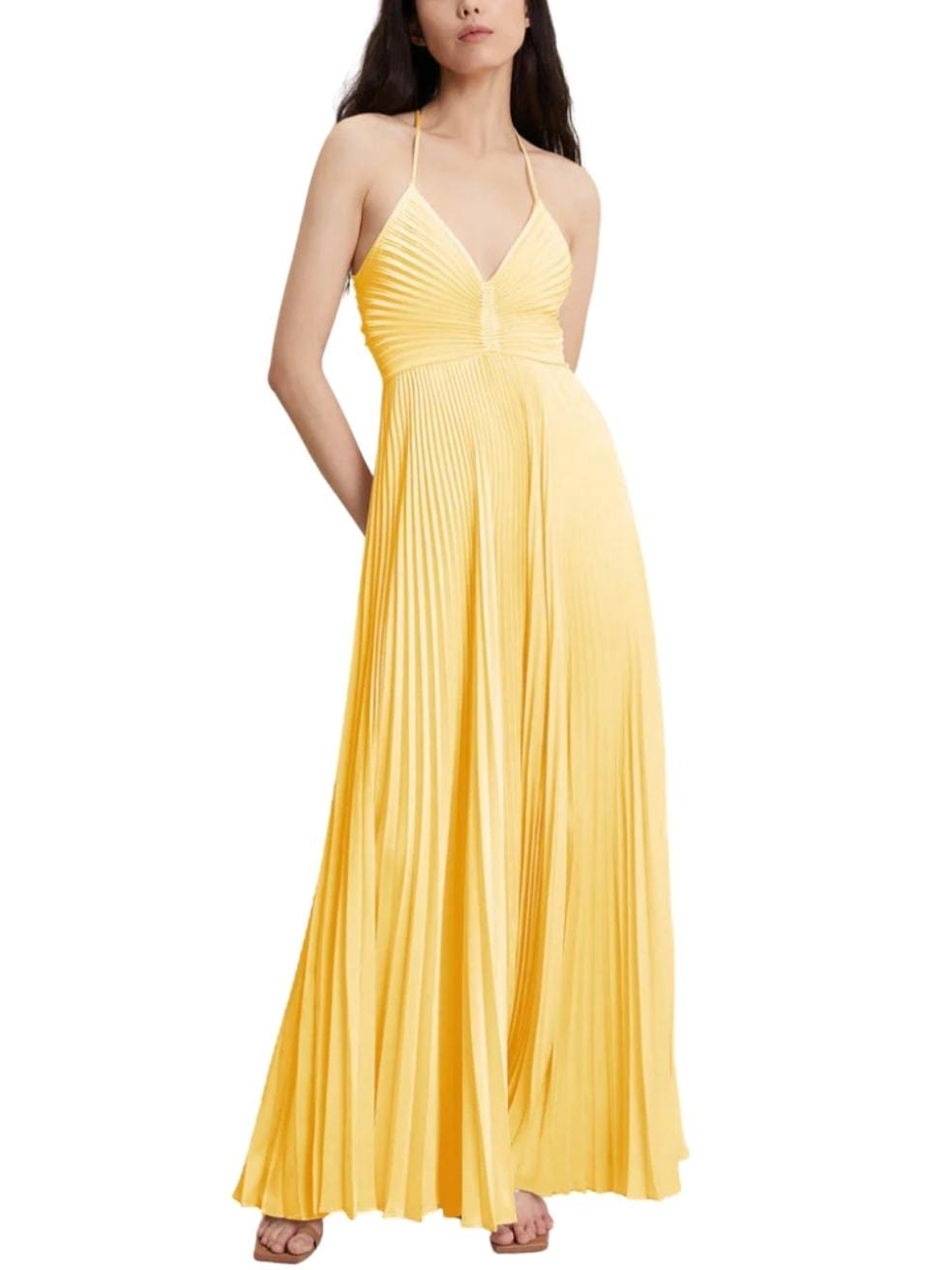 A.L.C.  Aries Satin Pleated Dress in Lemon Meringue