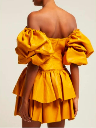 Yellow leather dress