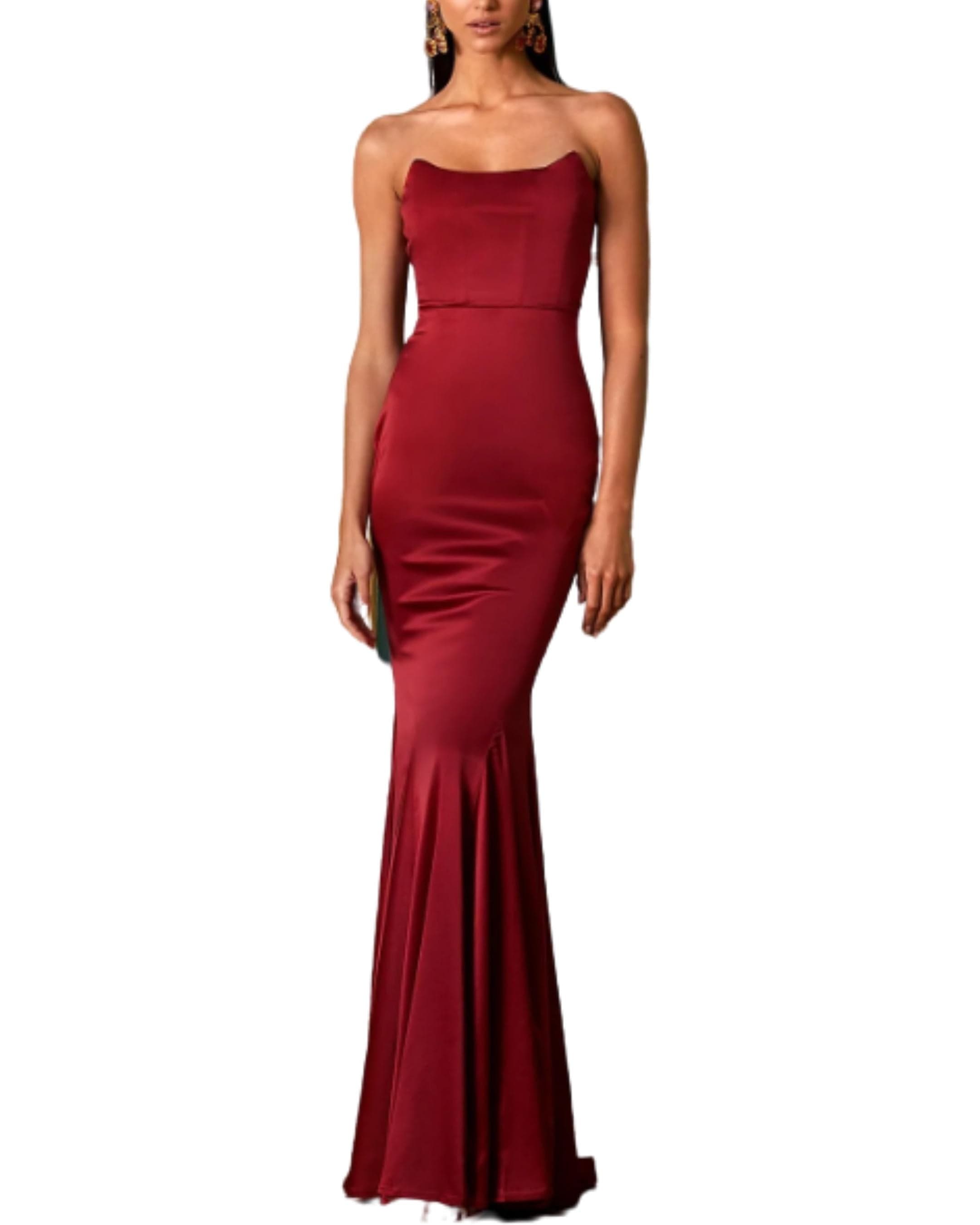 Dione Strapless Gown in Wine Red