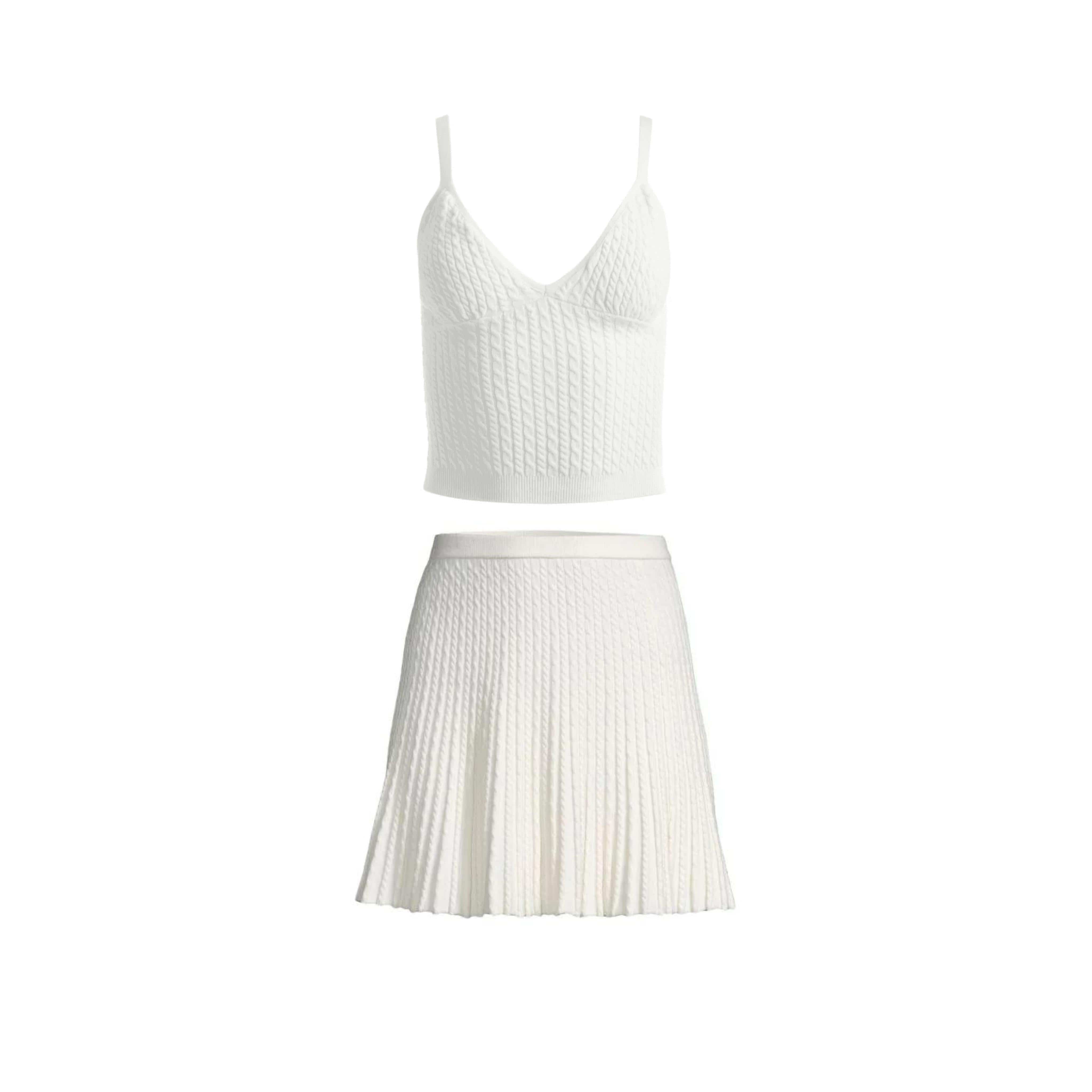 Kenna Cable Knit Tank Top & Baker Cable Knit Skirt in White – Bipty