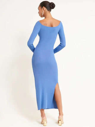 Melissa Cut-Out Rib-Knit Maxi Dress in Blue
