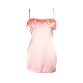 Beaded Mini Dress in Satin Pink