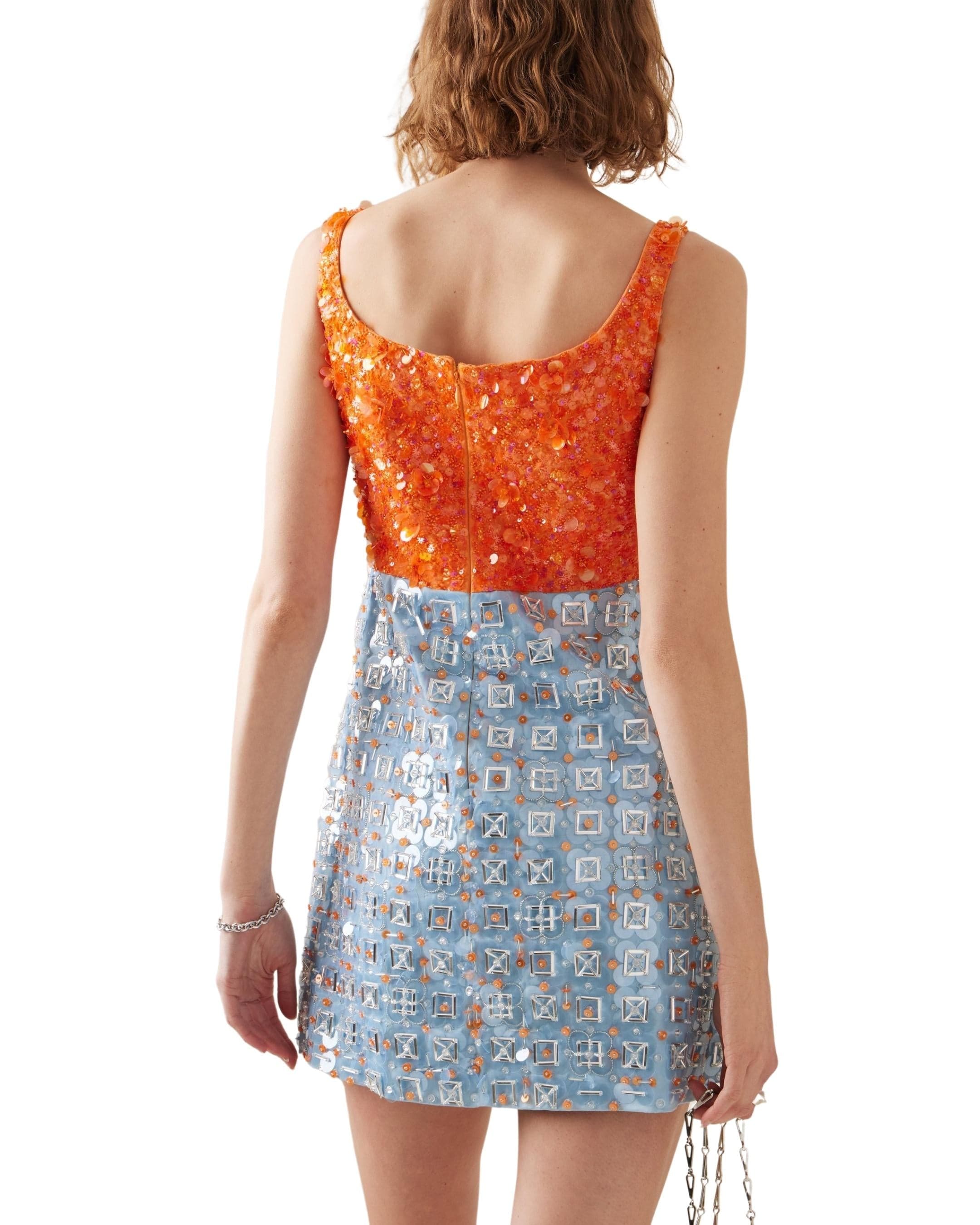 Embroidered Satin Mini Dress