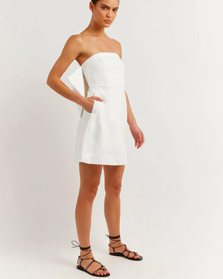 Aisle White Linen Back Bow Dress