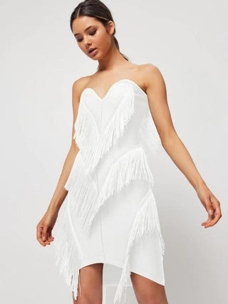Romina Fringe Dress in White