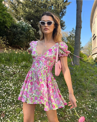 Paulina Puff Sleeve Mini Dress in Pink
