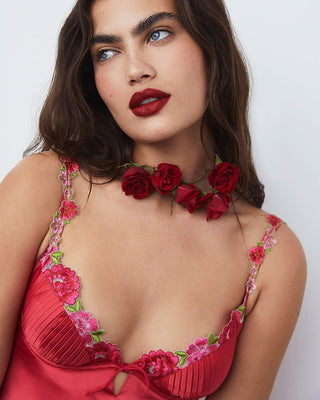 V-Day Floral Embroidery Slip Dress