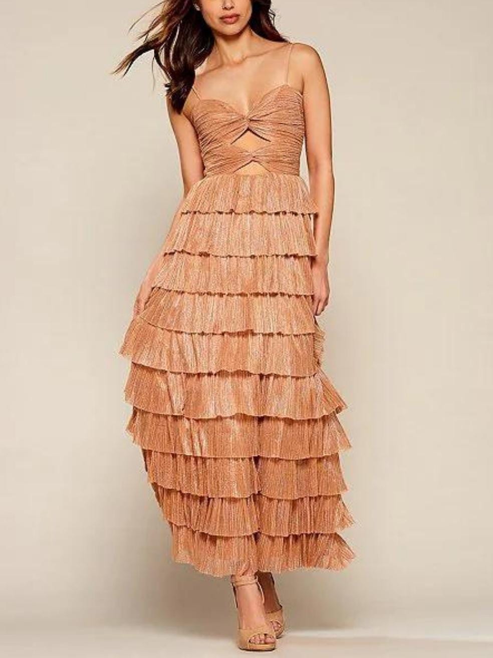 Grace Plisse Dress in Tan