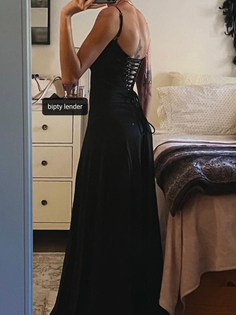 Anabella Black Lace Up Midi Dress
