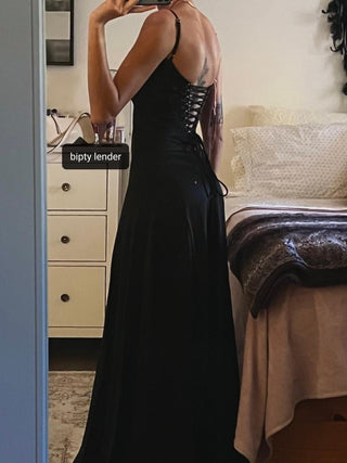Anabella Black Lace Up Midi Dress