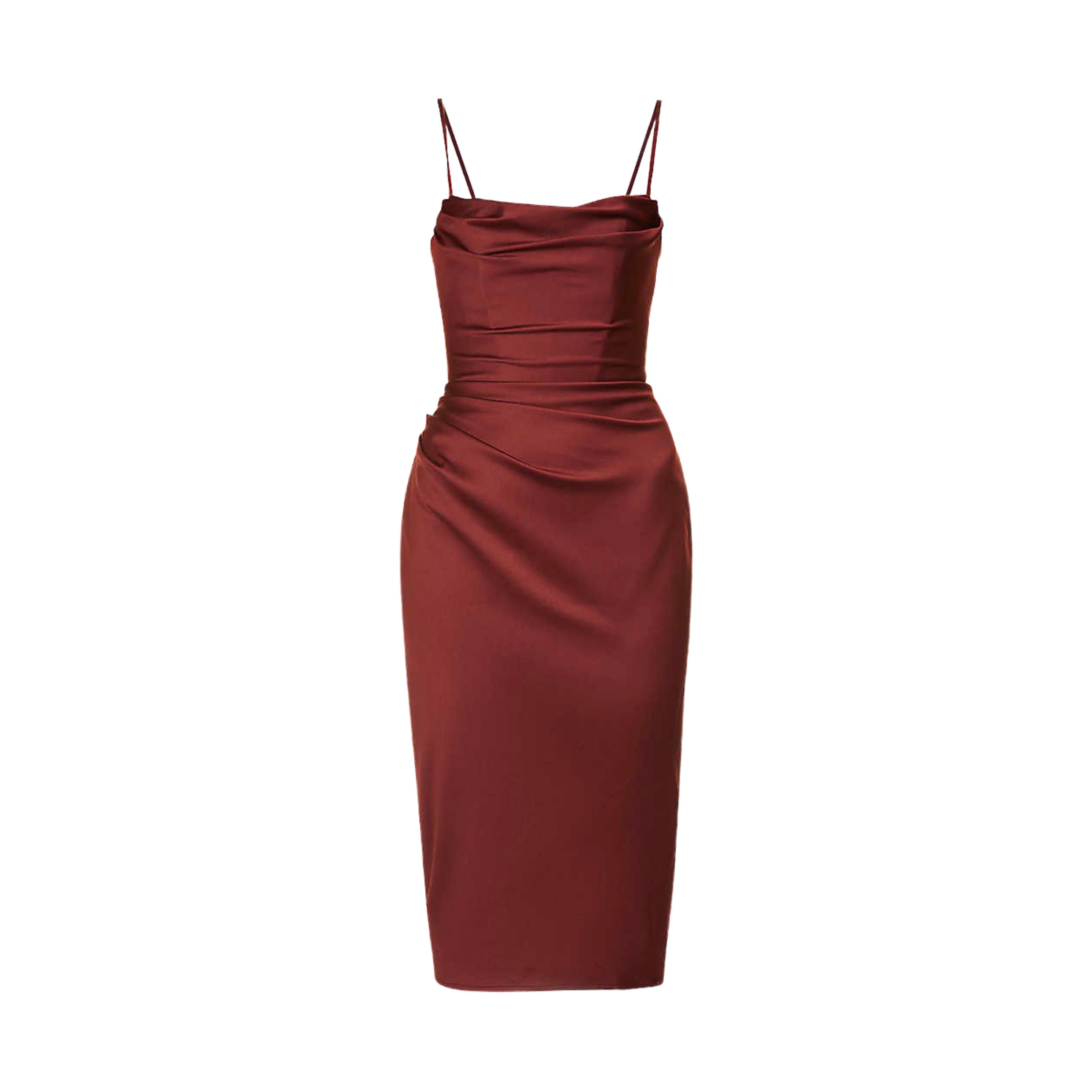 Anja Raisin Satin Corset Midi Dress