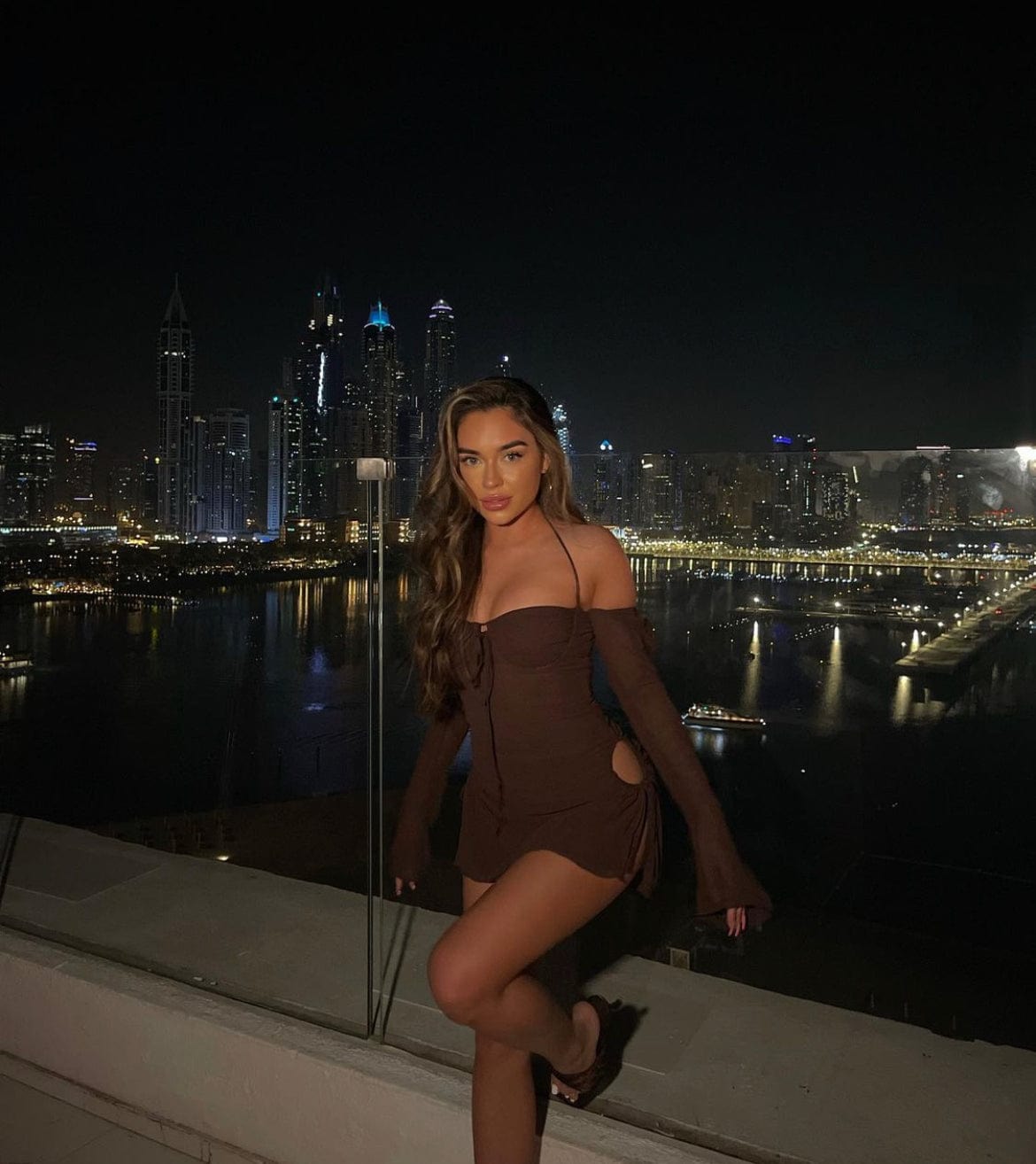 Baby Brown Chiffon Cutout Halter Mini Dress