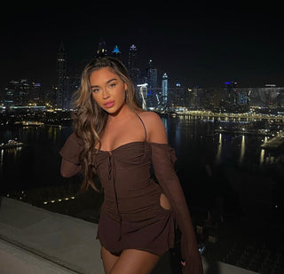 Baby Brown Chiffon Cutout Halter Mini Dress