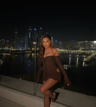 Baby Brown Chiffon Cutout Halter Mini Dress